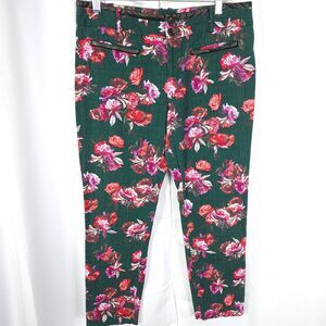 Anthropologie Cartonnier Womens 8 33x26 Green Floral Flower Charlie Ankle Pants